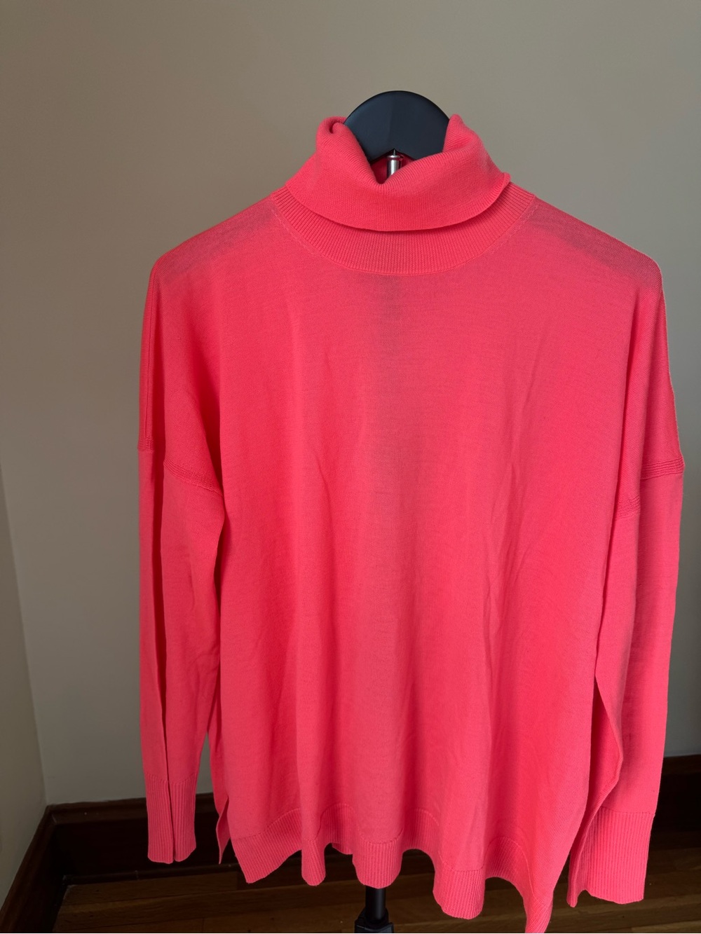 J. Crew Bright Pink Soft Merino Wool Turtleneck Sweater With Side Slits, Lg